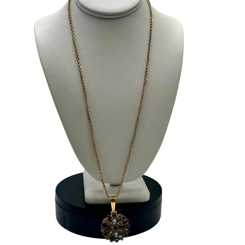 Sterling Silver Vermeil Multi Gemstone Marquise Round Pendant‎ Necklace Iolite